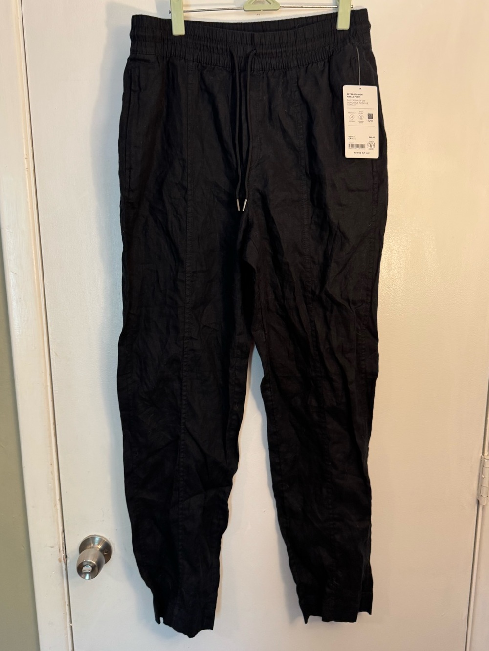Athleta medium tall women’s retreat linen ankle pants beach casual black